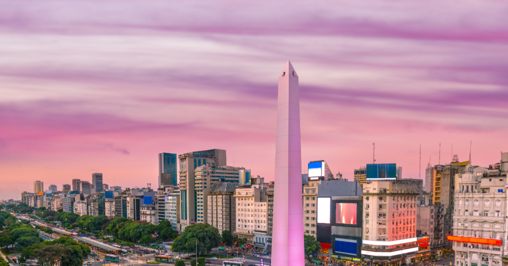 Stylised image of Buenos Aires at sunrise in one of the best cities to learn Spanish in Latin America