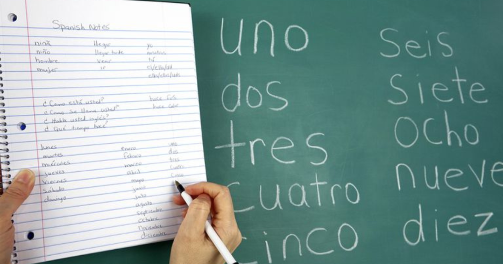 Spanish class with chalk board for Spanish learners in Latin America