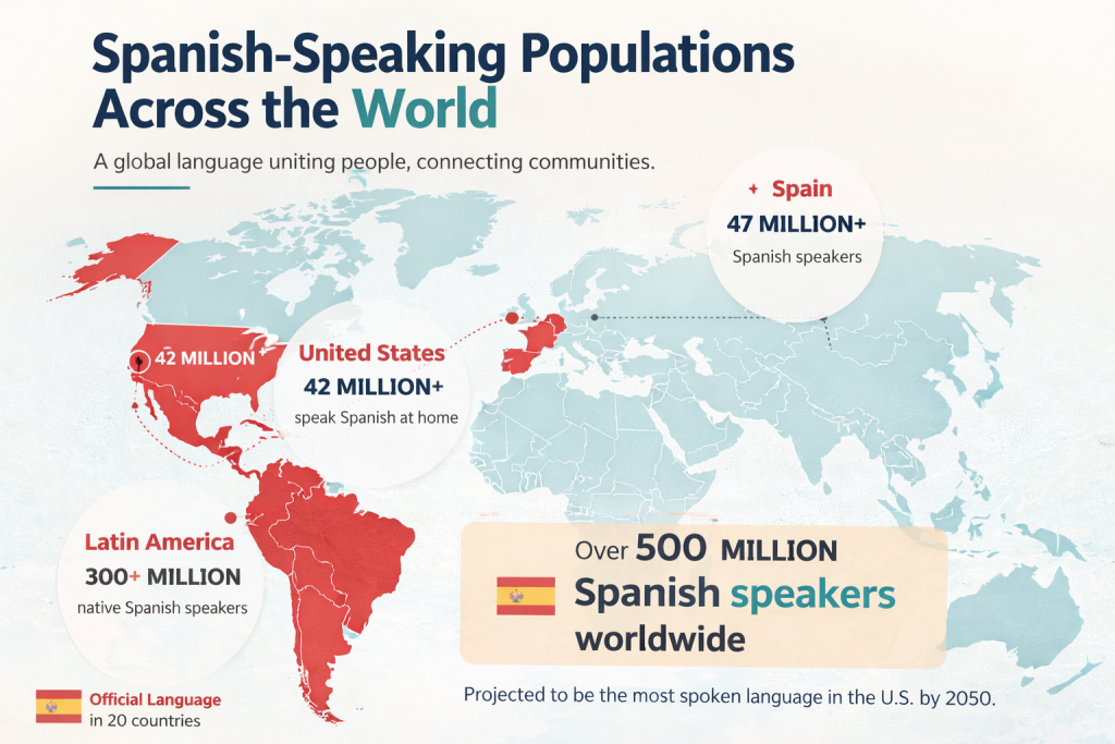 Graphic of Spanish language speech across the world
