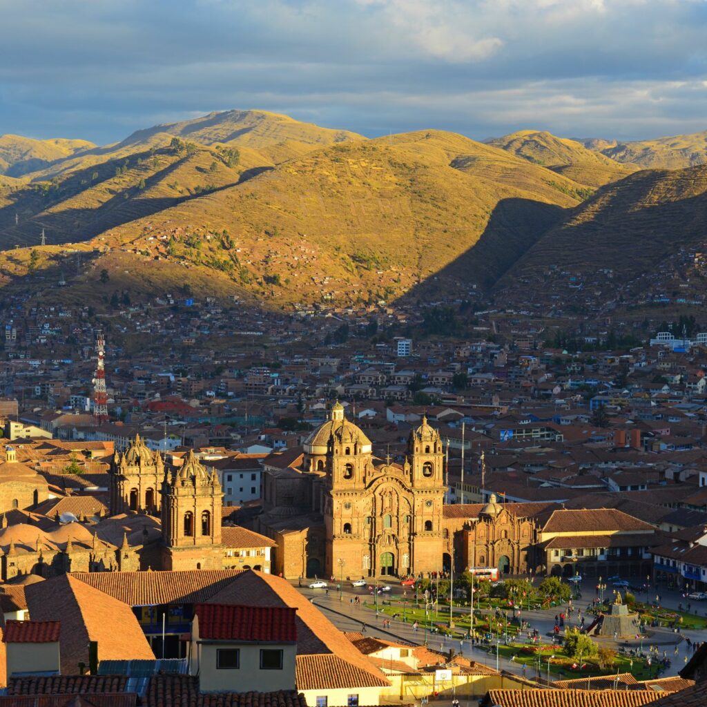 Photo of Cusco in Peru and surrounding mountain