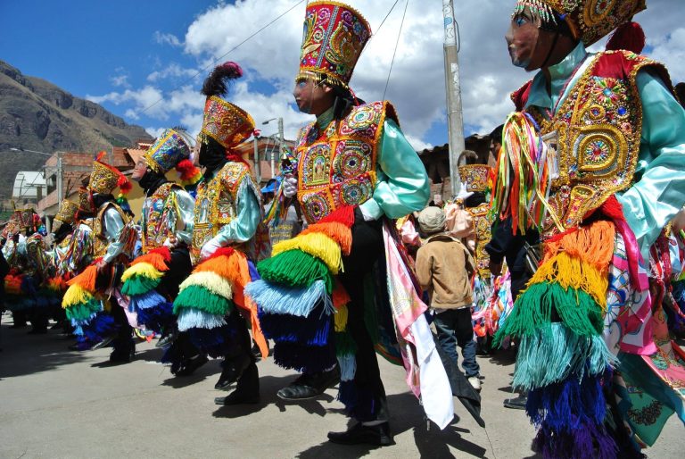Quechua performers in traditional clothing perform in Cusco