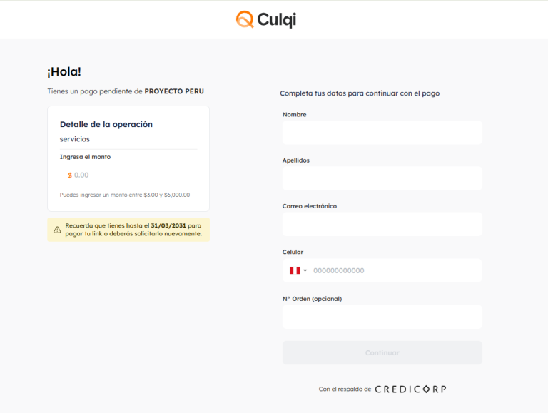 Screenshot of payment system