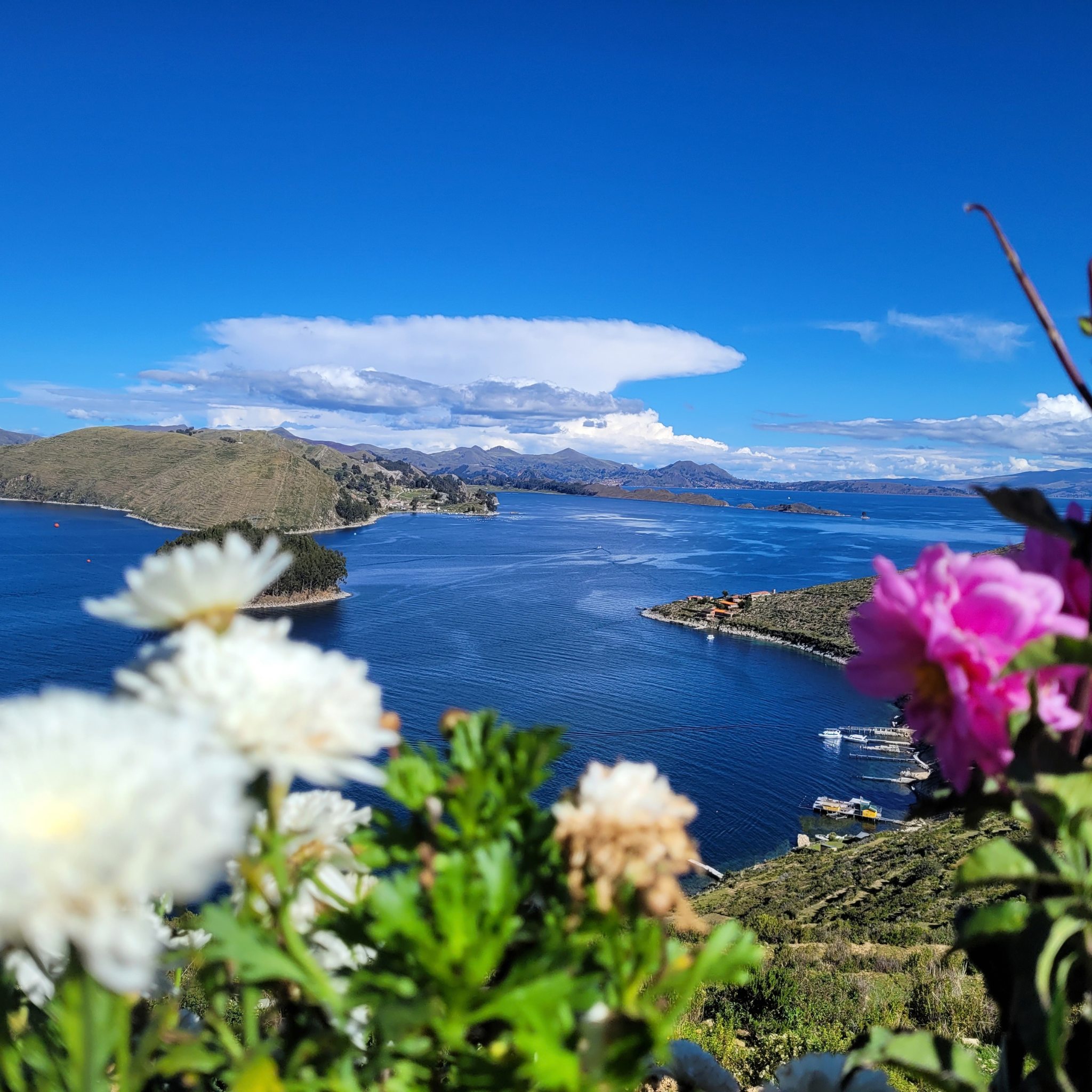 A view from Isla Del Sol on the Bolivian side of Lake Titicaca, reachable by tour from Copacabana